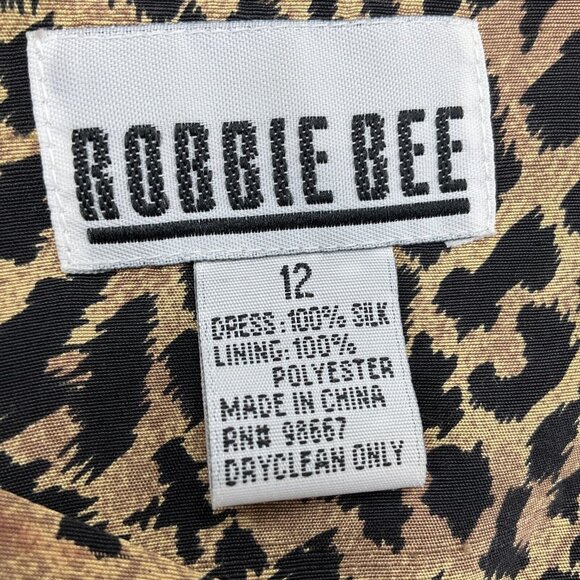 Robbie Bee Dress Women 12 Tan Black Animal Sheath Long Party Silk Formal VTG - Picture 4 of 11